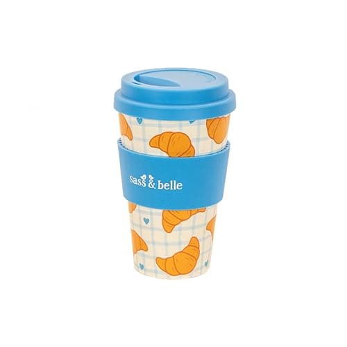 Sass & Belle Croissant Travel Coffee Cup - Reusable Eco-Friendly RPET Coffee Mug with Lid – 400ml – Ideal for Hot Drinks On The Go, Commuting, Office or Gifts
