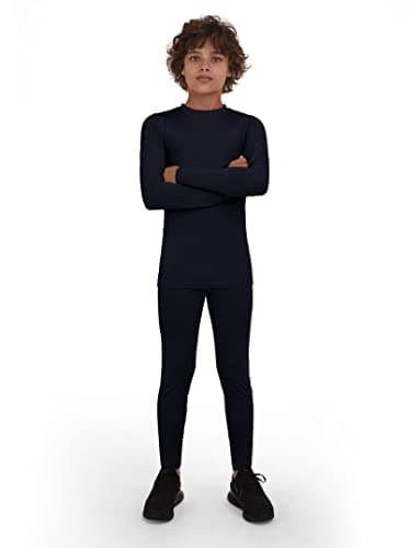 PowerLayer Skins for Boys Kids Base Layer Thermal Long Sleeve Top & Tights Football Compression Set - Navy Top + Navy Tights, 12-14 Years — view 5