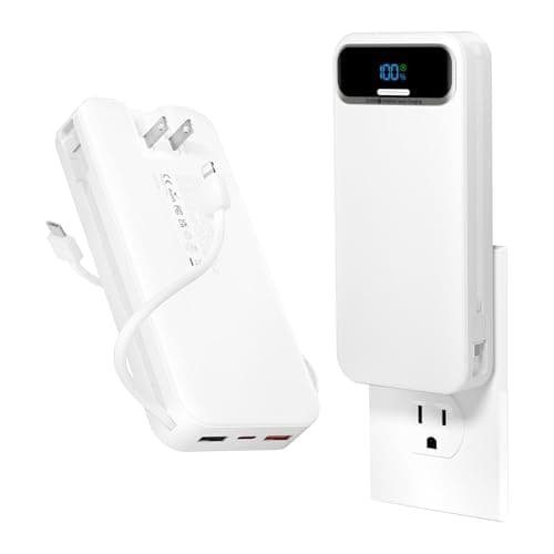 aonidi Portable Charger 20000mAh with Built-in Cables&AC Wall Plug, White