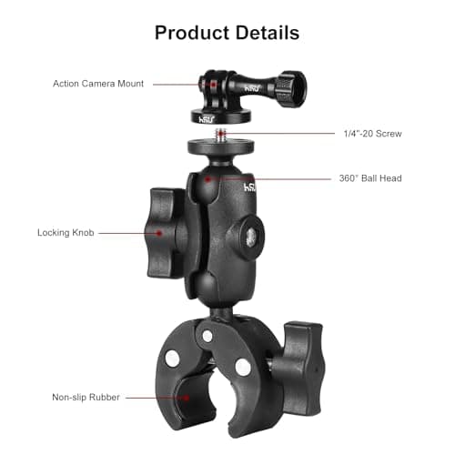 HSU Bike Motorcycle Camera Handlebar Mount with 360° Swivel Dual Ball Head — view 4