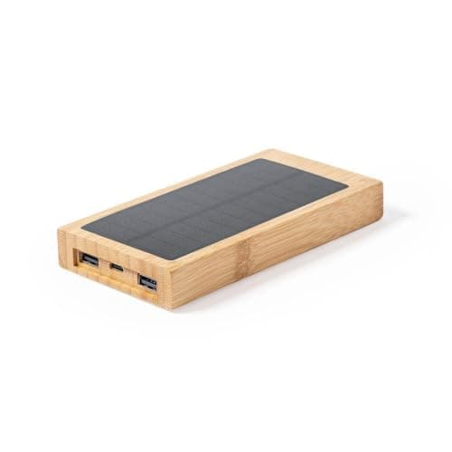 Sawfish Personalised Power Bank Diuk Bamboo Solar Power Bank 10000mAh with 5W Wireless Charging, Dual USB Outputs, USB-C and Micro USB Inputs — view 6