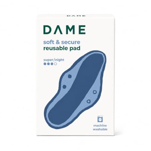 DAME Reusable Period Pad | Night | Organic Cotton Pads with Wings for Heavy Flow | Ultimate Comfort & Protection | Super Absorbent, Odour Control, Leak-Proof | Durable, Washable Sanitary Pads