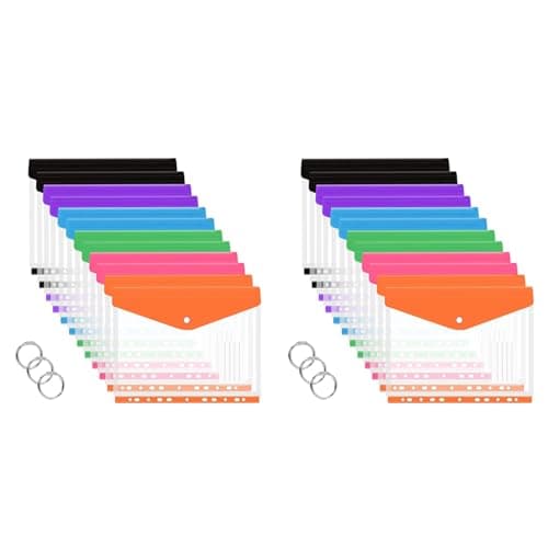 Jnchdghwa 24 Pcs A4 Binder Pocket Expandable Envelopes Clear Plastic Envelopes for Ring Binder Folder, Snap Button