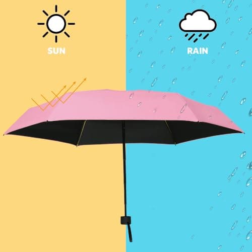 Vicloon Mini Travel Umbrella, Small Compact Umbrella with UPF50+ Protection, 210T Black Rubber Cloth & 6 Aluminum Alloy Ribs Folding Umbrellas, Lightweight Tiny Pocket Umbrellas (Pink) — view 5