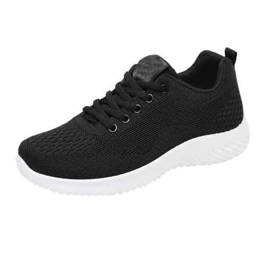 Womens Walking Trainers Breathable Lightweight Non Slip Sports Shoes Black