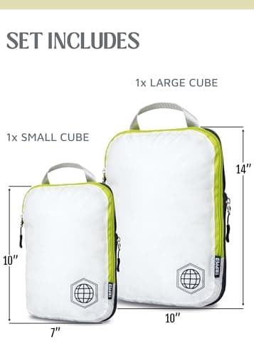 Compression Packing Cubes Set for Carryon Travel-Lightweight Durable Luggage Organizer Bags with Double Zipper by TRIPPED Travel Gear (2 Piece, White/Green) — view 3