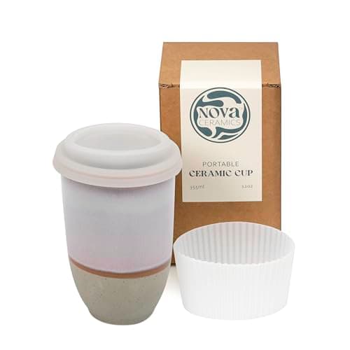 NOVA CERAMICS Travel Mug – Portable Coffee Tumbler – Unique to Go Mug – Microwave & Dishwasher Safe Purple Coffee Tumbler - Gifts for Women Men Him Her – 355ml – Horizon