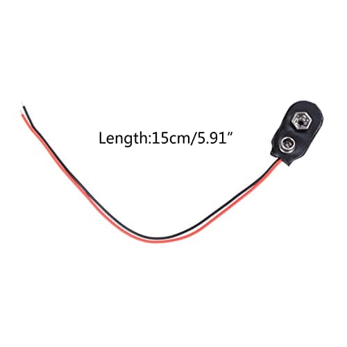 OSNIYAW Pack of 10 9V Battery Clip Connector, I Type, Faux Leather, Long Cable Housing, Connector, Black Red Wires, Length 5.9 Inches — view 3