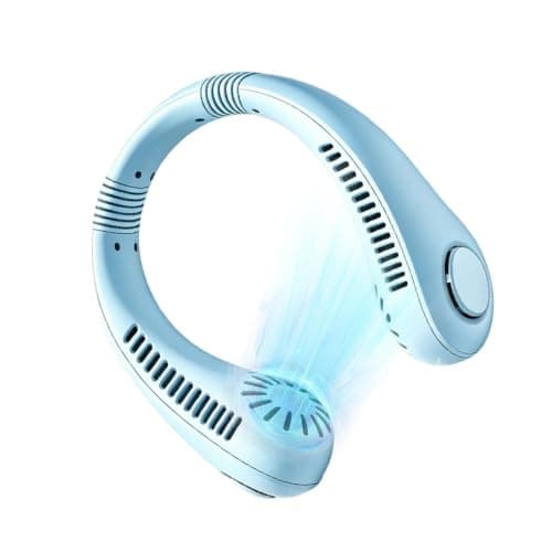 Rechargeable Neck Fan Bladeless Portable USB Rechargeable | Personal Cooling Around The Neck Fan for Home Office Outdoor Beach Camping Hiking Travel Picnic Vacation (Blue)