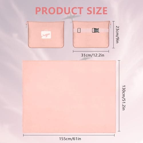 flintronic Travel Blanket and Pillow, 2 in 1 Airplane Blanket with Eye Mask and Ear Plugs, Compact Office Blankets, Lightweight & Portable Pillow for Adults, Kids,Long Flights and Trains (Pink) — view 2