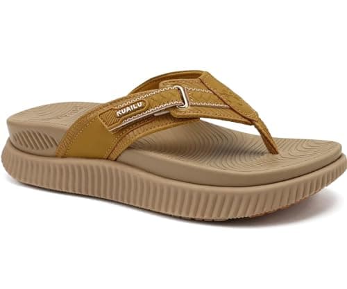 KuaiLu Womens Orthopedic Flip Flops Flat Toe Post Sandals With Arch Support