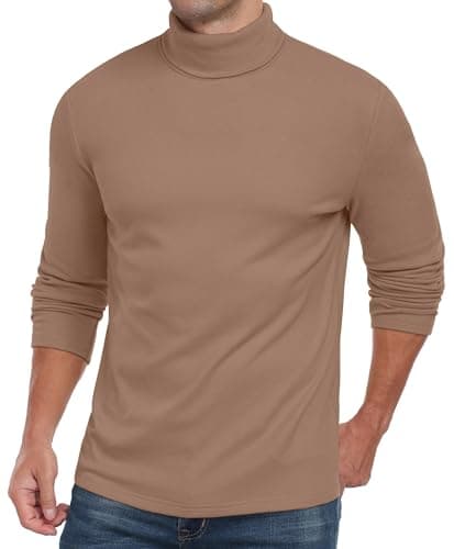 QIXING Men's Thermal Turtleneck Top, Long Sleeve Base Layer, Brown, XL — view 3