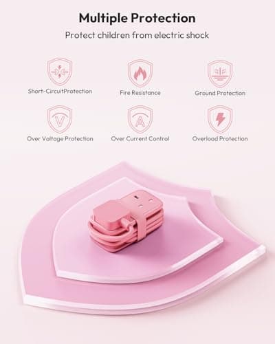 NTONPOWER Travel Extension lead with USB Slots, Pink Extension Lead 1.2M, Cruise Essentials Extension Cord with 2 Way Outlets 3 USB（1 Type C) for Cruise Travel Essentials Hotel Home Office — view 5
