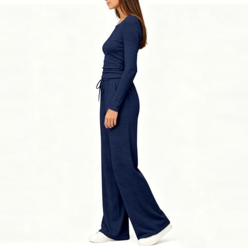 Travel Sets for Women Clothes Wrinkle Free Co Ord Sets for Women Loungewear Tracksuits Long Sleeve Ruched Top and High Waisted Wide Leg Pants Travel Jogging Gym Home Lounge Wear Y2K Going Out Outfits — view 3