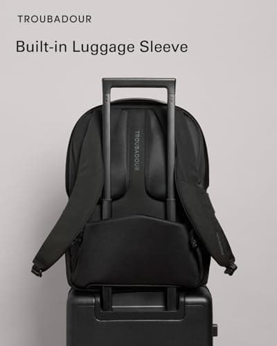 Troubadour Matrix Backpack – 20L Capacity, Water-Resistant, Microfibre Lining, Ergonomic Straps, Recycled Polyester and Vegan Leather Trim – Black — view 6