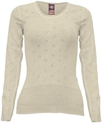 NMB Fashion Women's Snowdrop Thermal Long Sleeve Vest Tops - Ladies Round Neck Thermal Vest, Made in UK (Long Sleeve Round Neck [Medium, Cream])