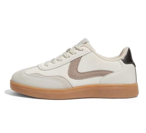 LUCKY STEP Women's Retro Trainers, Casual Shoes,Beige/Grey,7US-37-4UK