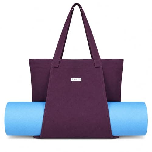 Cwokarb Yoga Bag for Women, Cotton Canvas Yoga Mat Tote with Wet Pocket