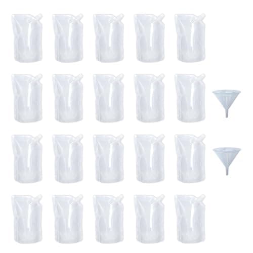 Yukiyi 20pcs 500ml Refillable Clear Drink Pouches for Festivals Essentials Festival Accessories Travel Plastic Drinks Juice Bags Drink Container Party Halloween Cold Beverage