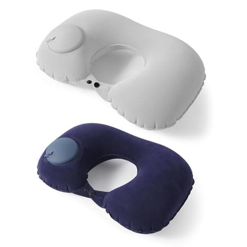 MXGHIR 2 PCS Inflatable Neck Pillow for Travel, Compact Neck Support Pillows, Lightweight Inflatable Pillow for Adults Kids Airplane Travel Home and Office (Gray, Navy Blue)