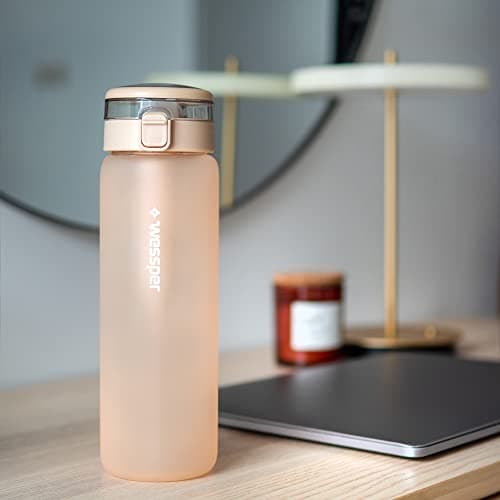 Wessper Water Bottle Borosilicate Glass, Water Bottle BPA-free with Filter 680 ml + Activated Carbon Filter Straw | for Family Life, Camping, Yoga, Fitness, Outdoor – Beige — view 3