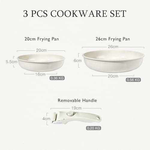 GiPP 3PCS Pots and Pans Set Non Stick,Granite Nonstick Kitchen Cookware Set with Detachable Handle, PFAS & PFOA Free, RV Cookware Set for Camping, Oven Safe(White,3PCS) — view 2