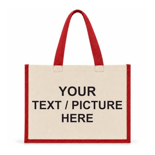 Printshirts Personalised Canvas Tote Bag – Custom Shopping Bag with Image, Logo or Text, Large Reusable Shoulder Bag, Natural Contrast Colour Handles, Personalised Gift Bag Red