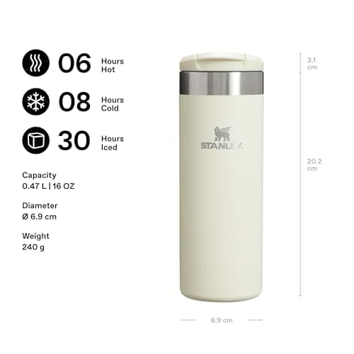 STANLEY 1913 Aerolight Transit Travel Mug 0.47L – Keeps 6 Hours Hot – 8 Hours Cold – Dishwasher Safe – Leakproof – Car Cup Holder Compatible – Insulated Coffee Cup – Cream Gloss — view 2