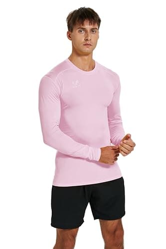vf VFIT Compression T-shirt Men Long Sleeve Thermal Sports Fitness Running Breathable Quick Drying GYM Stretch Fabric Tight Training Football Basketball (PINK,L)