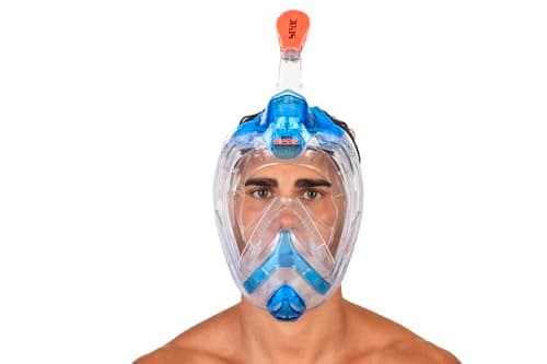 SEAC AMICA, Full Face Snorkel Mask for adults and children from 6 years of age, phthalate-free hypoallergenic polymer face mask, light blue/orange, S/M — view 3