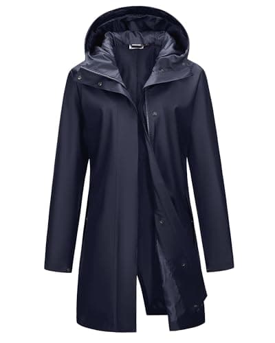Outdoor Ventures Women's PU Waterproof Raincoat Long Hooded Rain Jacket