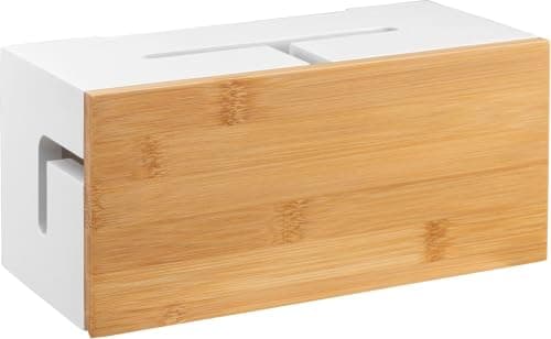 Cable Organiser Box Bamboo 24.5x13x11cm, White, Wall Fixings Included