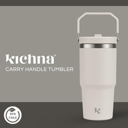 Kichna Grey Tumbler with Straw & Lid | Stainless Steel Double Wall Insulated Travel Mug with Carry Handle | Leak Proof Design Keeps Drink Hot or Cold | Perfect for Coffee, Water, Smoothies — view 2
