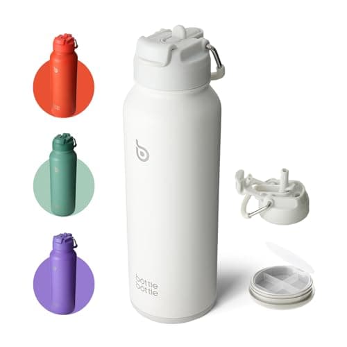 BOTTLE BOTTLE Insulated Water Bottle with Straw 1180ml(40oz) Sports Stainless Steel Water Bottles with Handle Lid Outdoors Drink Flask for Pills (white)