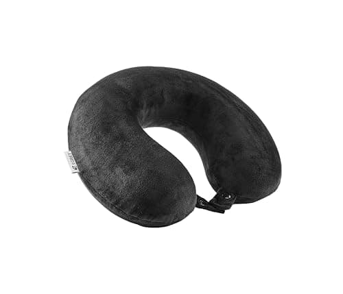 Egret Memory Foam Travel Neck Pillow, 360° Head, Neck & Chin Support, 2-Level Adjustable Neck Pillow for Travel with Removable Washable Cover, for Long Flights (Black