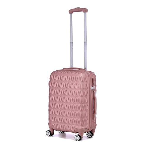 Hard Shell Cabin Carry On Suitcase 55 cm 2.5 kg 35 litres 4 Wheels with Built in 3 Digit Combination Lock, Approved for Ryanair, easyJet, British Airways & More (Rose Gold)