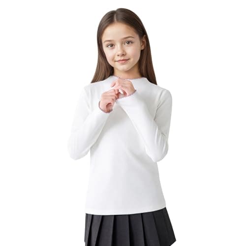 Hoseay Girls Thermal Top Kid Long Sleeve Warm Base Layer Shirt 13, White