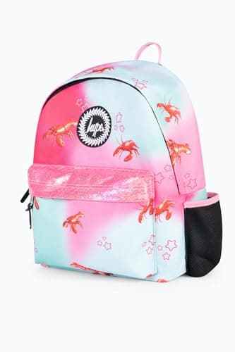 hype school uni casual work hiking day backpacks for kids boys girls teens men and women (Pink/Mint Green Disco Lobster, One Size) — view 2