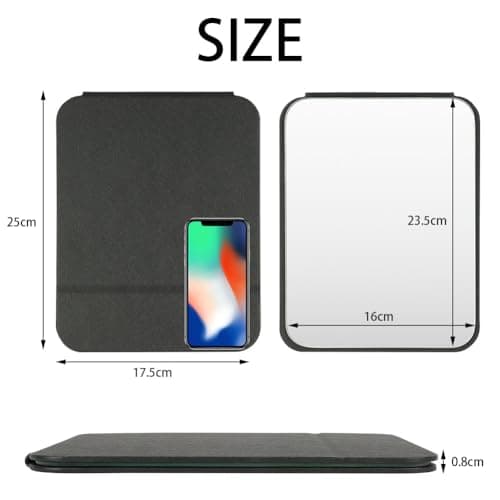 AYESY Folding Tabletop Mirror, 25 * 17.5cm Black PU Leather Portable Travel Desktop Vanity Mirror with Stand for Office Desk, Vanity Table, Travel, Camping — view 3