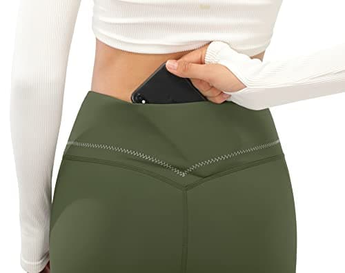 JOYSPELS Womens Thermal Fleece Lined Leggings, Warm High Waisted Gym Winter Leggings, Winter Yoga Pants for Women with Pockets UK - Army Green - S — view 5