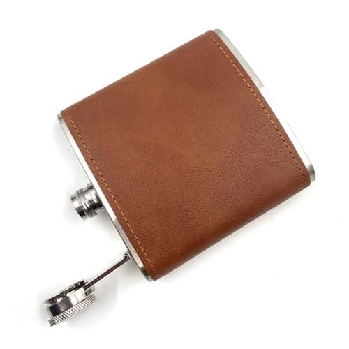 Guijinhao 2 pcs 6oz Hip Flask with 2 Funnels, Stainless Steel Portable Pocket Whiskey Flask with Leather Wrapped Cover, Flasks for Liquor Outdoor Men Women Travel Gift (C6-2) — view 2