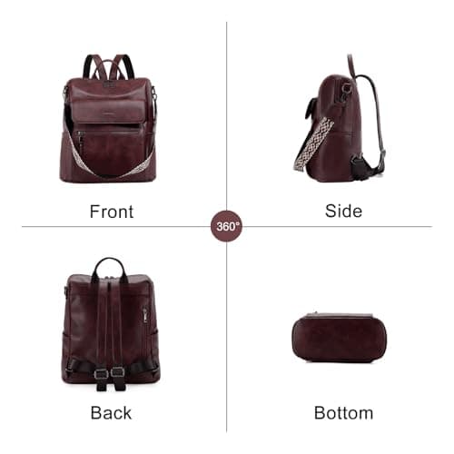 VASCHY Backpack for Women, Large Vegan Leather Rucksack with Wallet Set Convertible Handbag for Lady Guitar Strap Burgundy — view 6