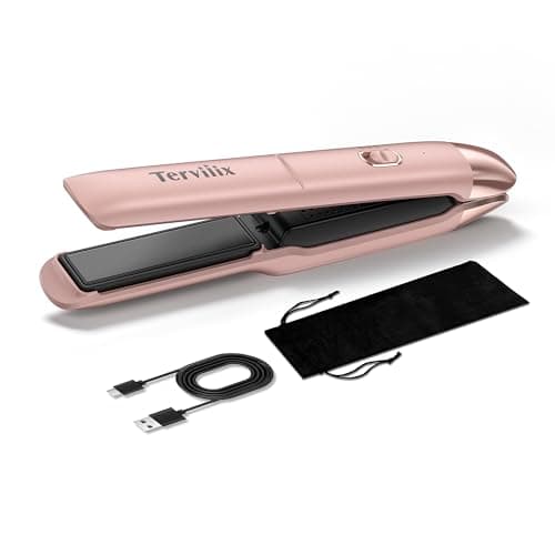 Terviiix Portable Cordless Hair Straighteners, Mini Flat Iron for Travel, 190°C-220°C, Rechargeable Mini Hair Straighteners & Curler 2 in 1 with Argan Oil Infused, 4500mAh Battery, 40s Fast Heat Up