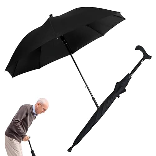 2-In-1 Walking Stick Umbrella – Heavy-Duty Windproof Frame with Cane Handle – Lightweight Hiking & Climbing Support – Outdoors Sunshade Black 104cm Canopy