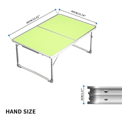 2ft Folding Table Heavy Duty Camping Table, for Lap Standing Desk, Portable Picnic Tables with Carry Handle, with Load Capacity for Outdoor Camping, Indoor Office Use, L60 x W40 x H26 cm, Green — view 2
