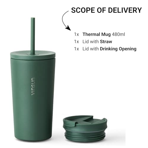 VINSUN Travel Mug with Straw 480ml, Leak-Proof Stainless Steel Thermal Mug — view 4