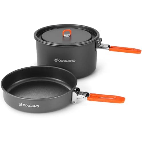 Odoland Camping Cookware Kit, Non-Stick Lightweight Camping Pot and Fry Pan Set with Mesh Bag for Camping, Backpacking, Outdoor Cooking Picnic 1.9L