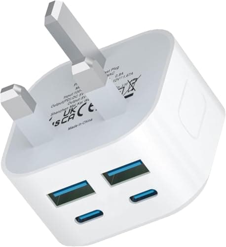 USB C Plug Fast Charge, 40W 4-Port Multi USB Plug UK Dual Port PD Power Adapter +QC USBC Mains Wall Charger Head, Type C Fast Charging for iPhone 17/16/15/14/13/12 Pro Max Plus XS XR SE, iPad,AirPods