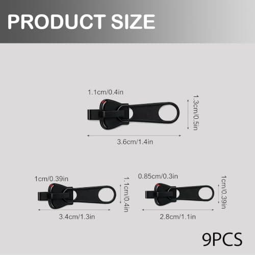 Pinpulux 9Pcs Detachable Universal Zipper Puller Replacement Repair Kit,3 Sizes Instant Black Zippers Rescue Fix Slider Removable for Backpacks Suitcases Zip Repair Puller Set — view 2