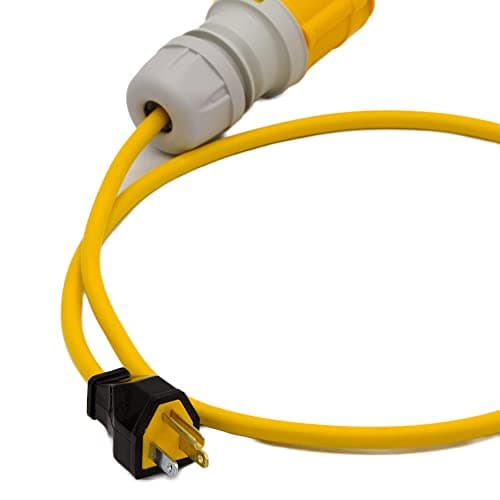 NEMA USA 15A Mains Plug to Yellow 110v CEE Connector Fly Lead. Power Tool American Appliance Hookup Adaptor for Use with Voltage Converter, US Mains Generator (1 Metre) — view 3